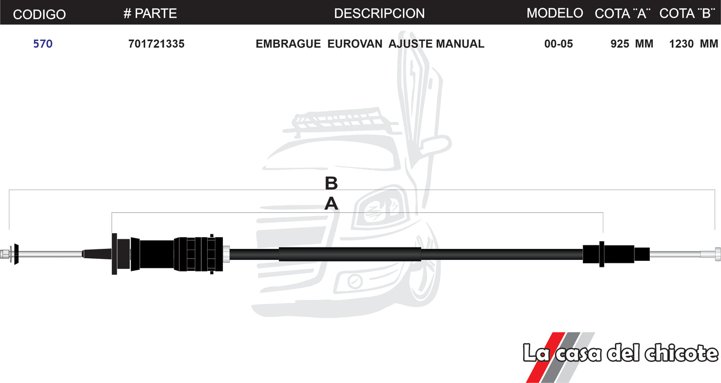 Chicote de Clutch (Embrague) Euro Van Ajuste Manual Modelo.00-05