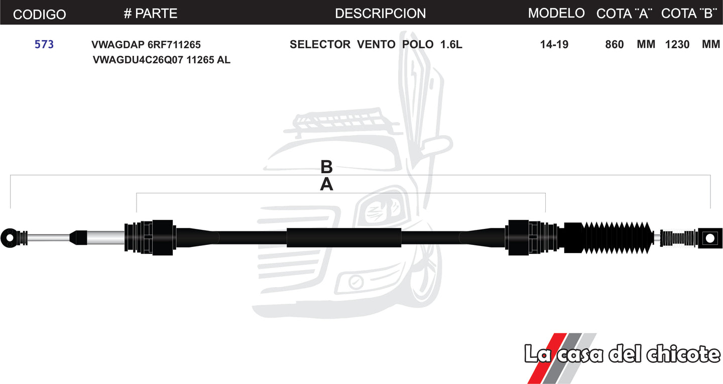 Chicote Selector De Velocidades Vento Polo modelo.2014-2019