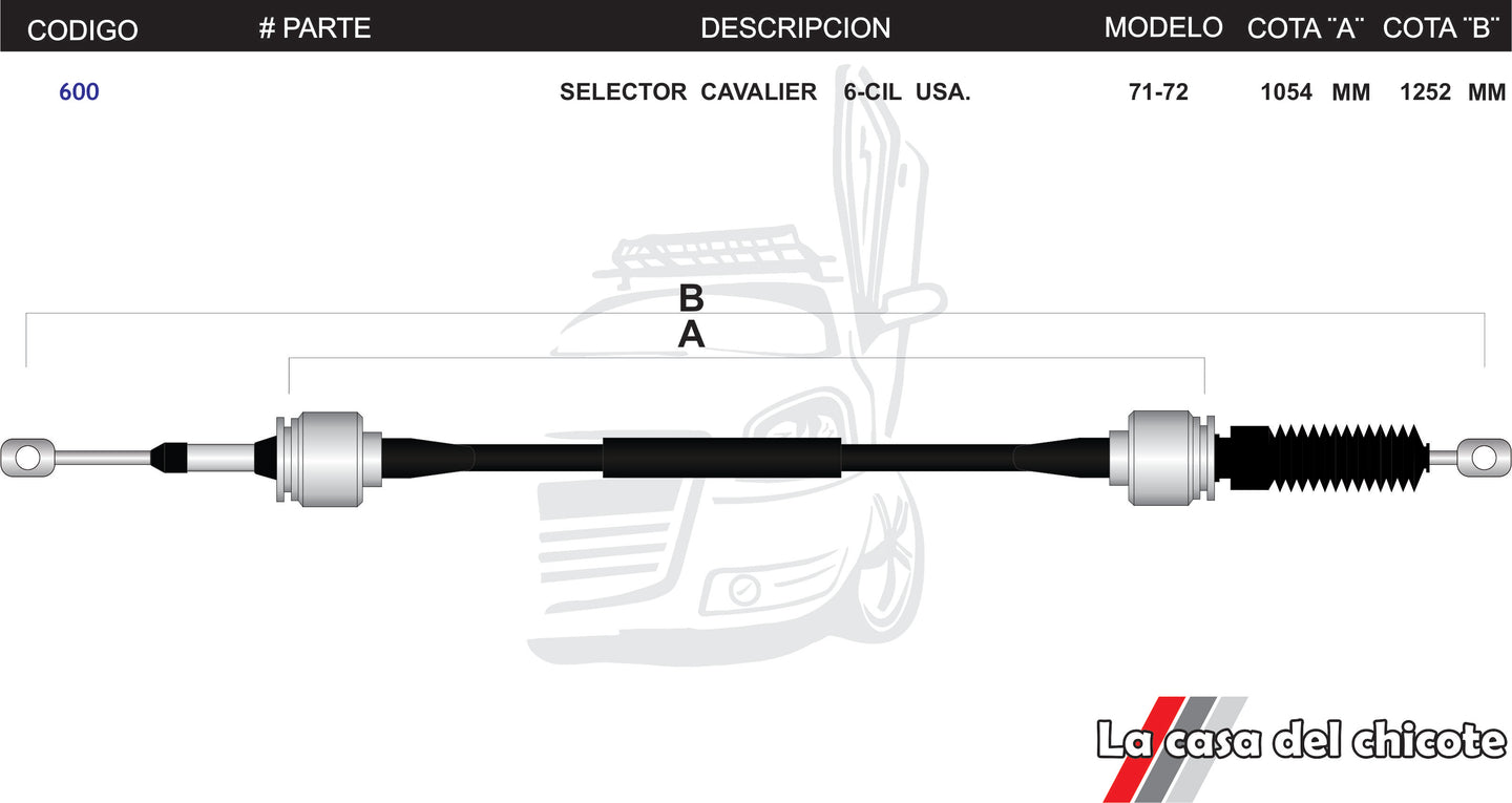 Chicote Selector de Velocidades Cavalier 6cil. USA Modelo.71-72