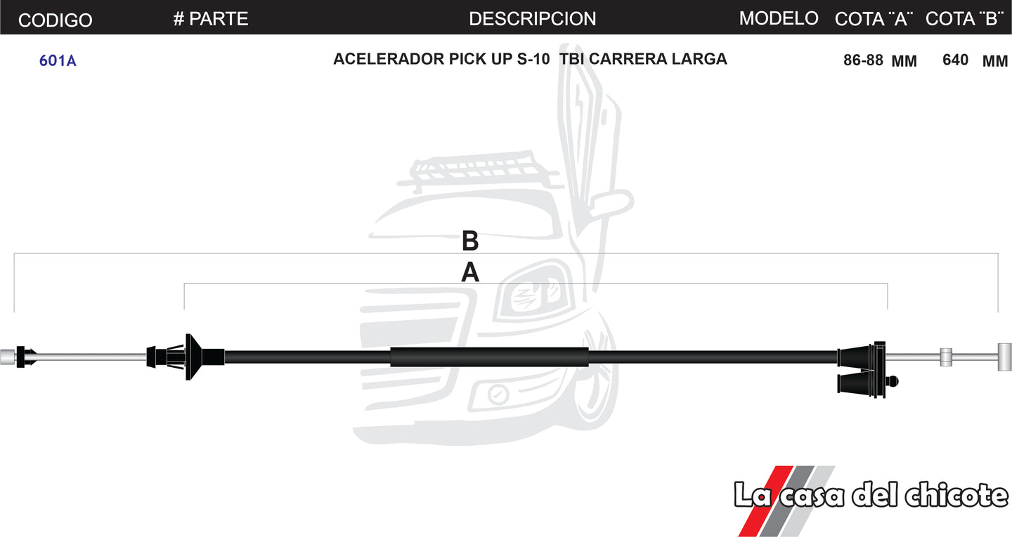 Chicote de Acelerador Pick Up S-10 Carrera Larga Modelo.86-88