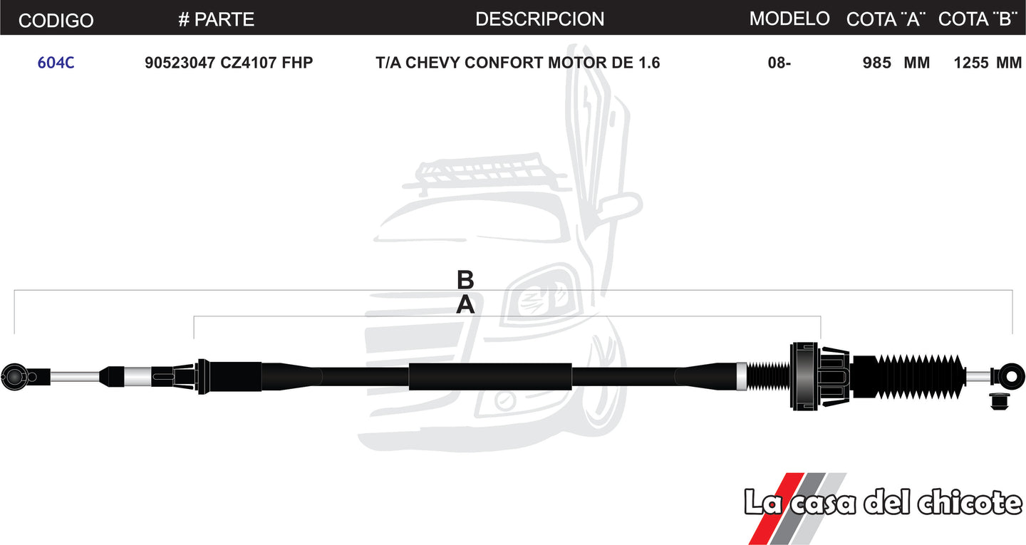 Chicote Selector de Velocidades T/A Chevy Confort 1.6L Modelo.2008-