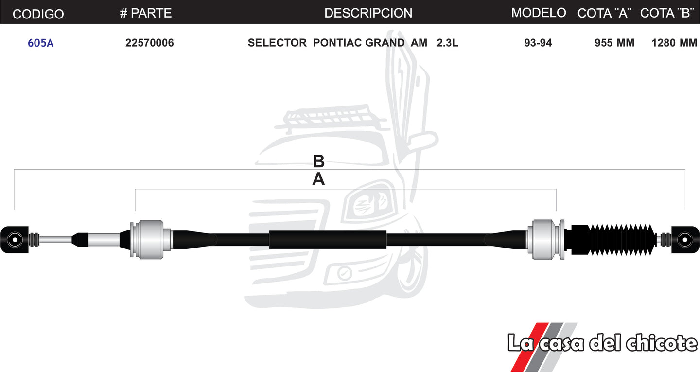 Chicote Selector de Velocidades Pontiac Grand Am 2.3L Modelo.93-94