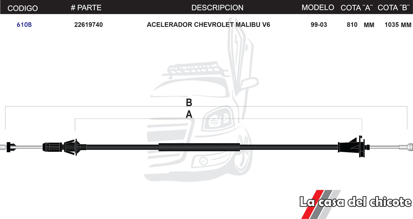 Chicote de Acelerador Chevrolet Malibu Modelo.99-03