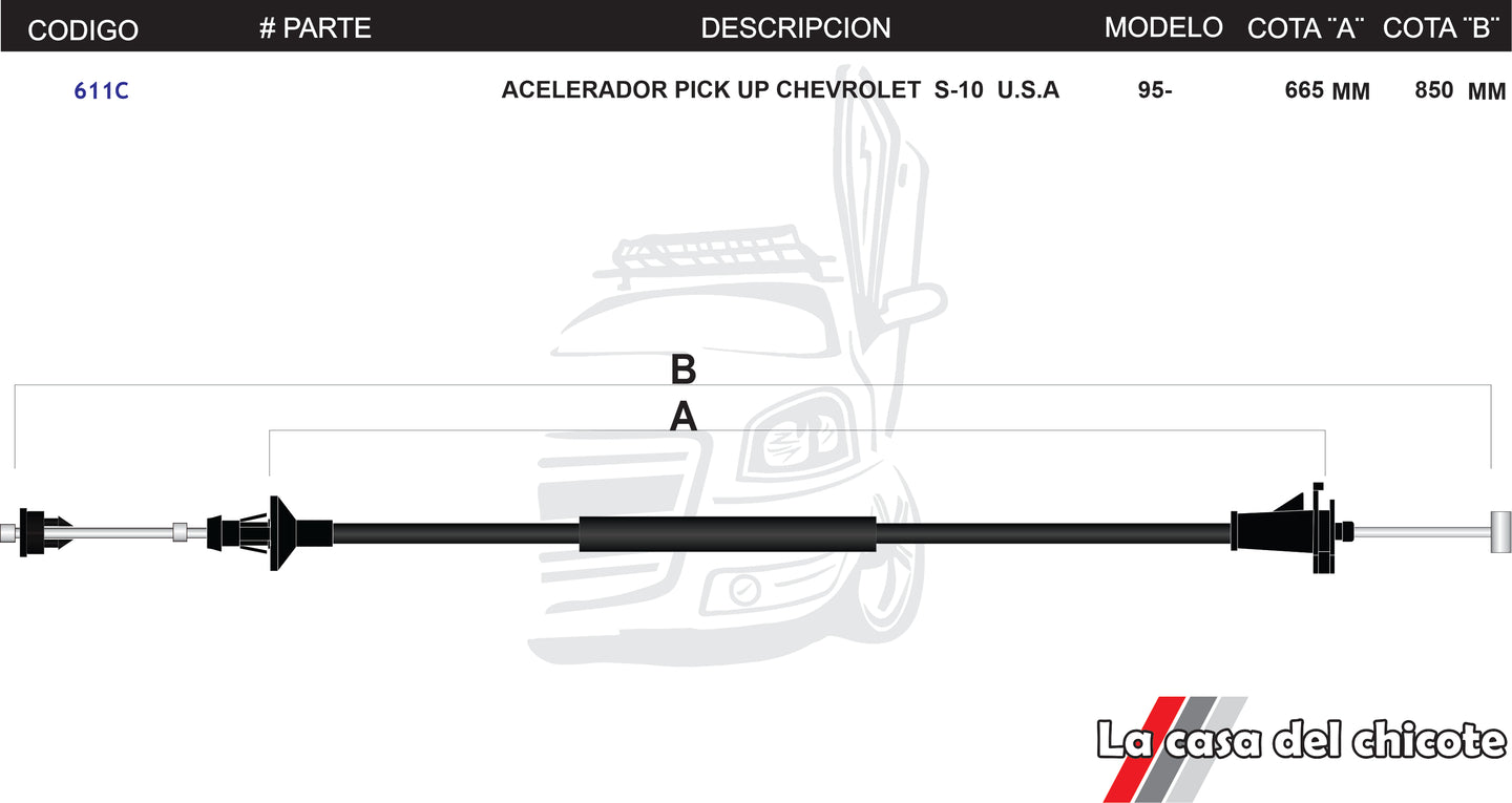 Chicote de Acelerador Pick Up S-10 USA Modelo.95-