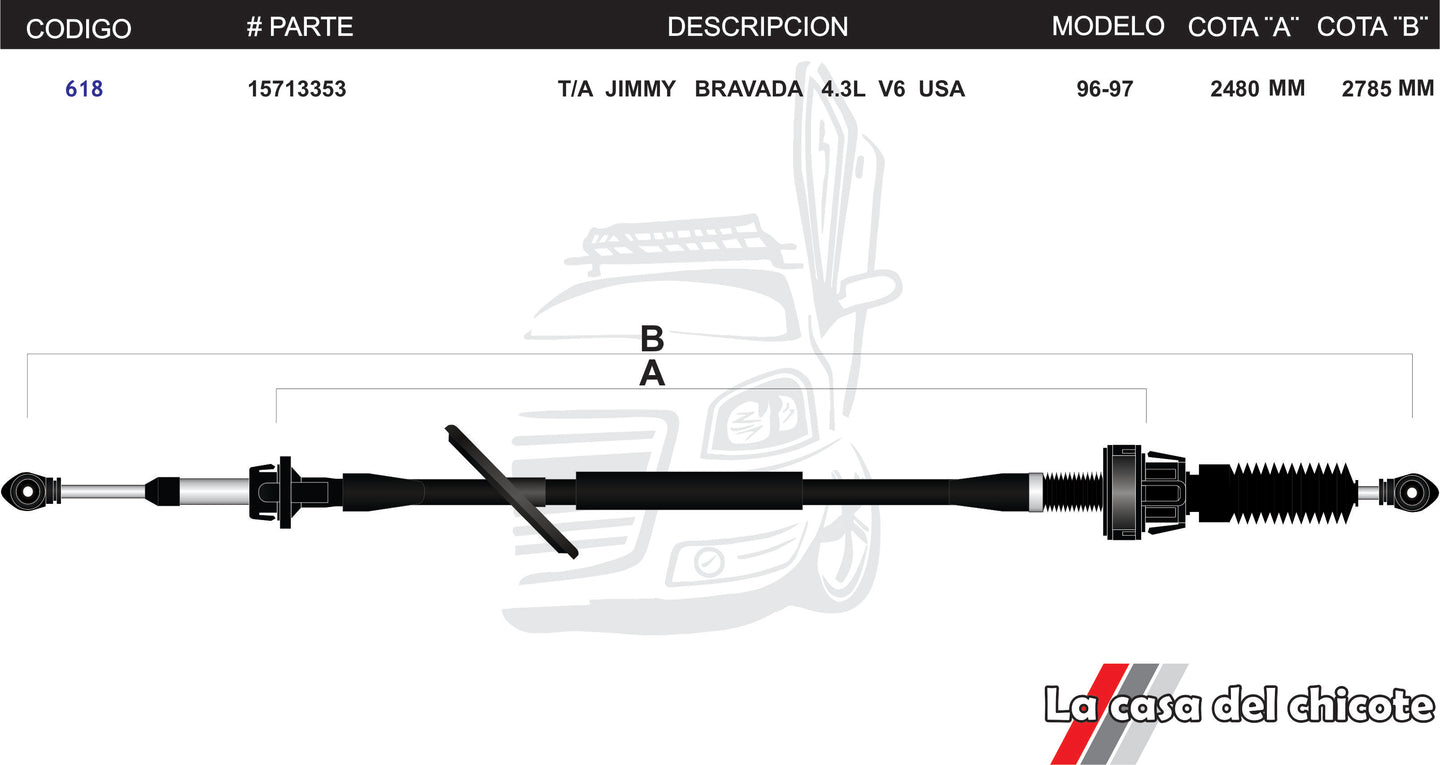 Chicote Selector de Velocidades T/A Jimmy Bravada 4.3L Modelo.93-97