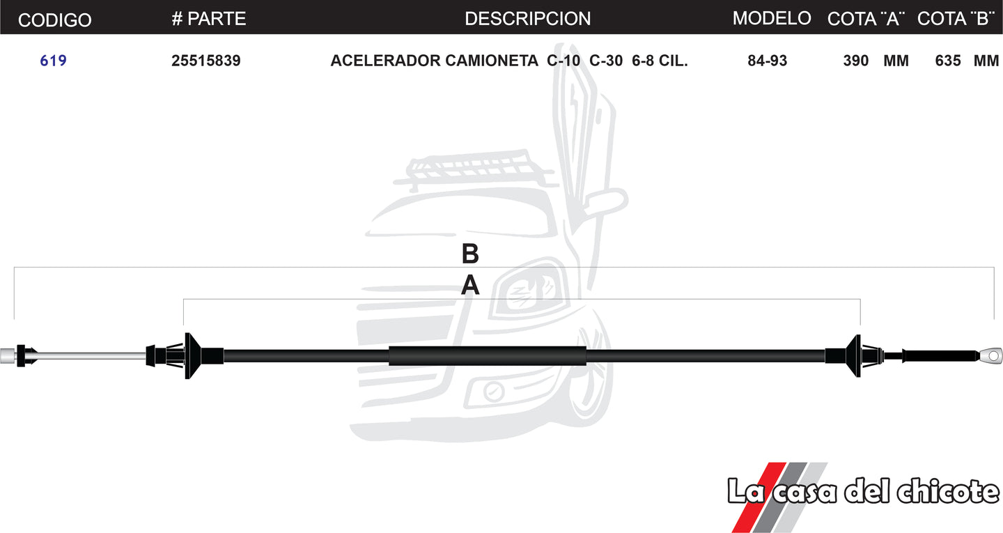 Chicote de Acelerador Camioneta C10 C30 6-8cil. Modelo.84-93