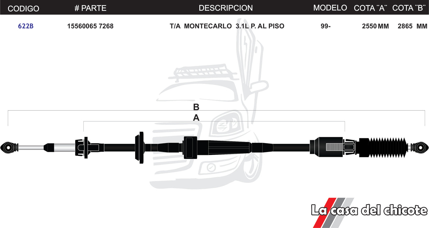 Chicote Selector de Velocidades T/A Montecarlo 3.1L Palanca al Piso Modelo.99-