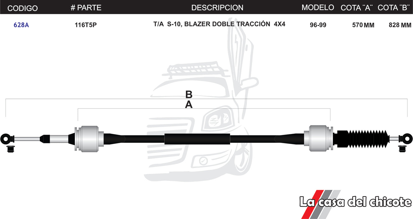 Chicote Selector de Velocidades T/A S-10 Blazer P. Palanca de la doble Traccion 4x4 Modelo.96-99