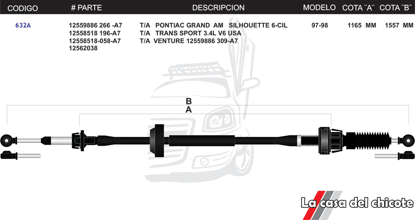 Chicote Selector de Velocidades T/A Pontiac Grand Am Silhouette 6cil. Modelo.97-98