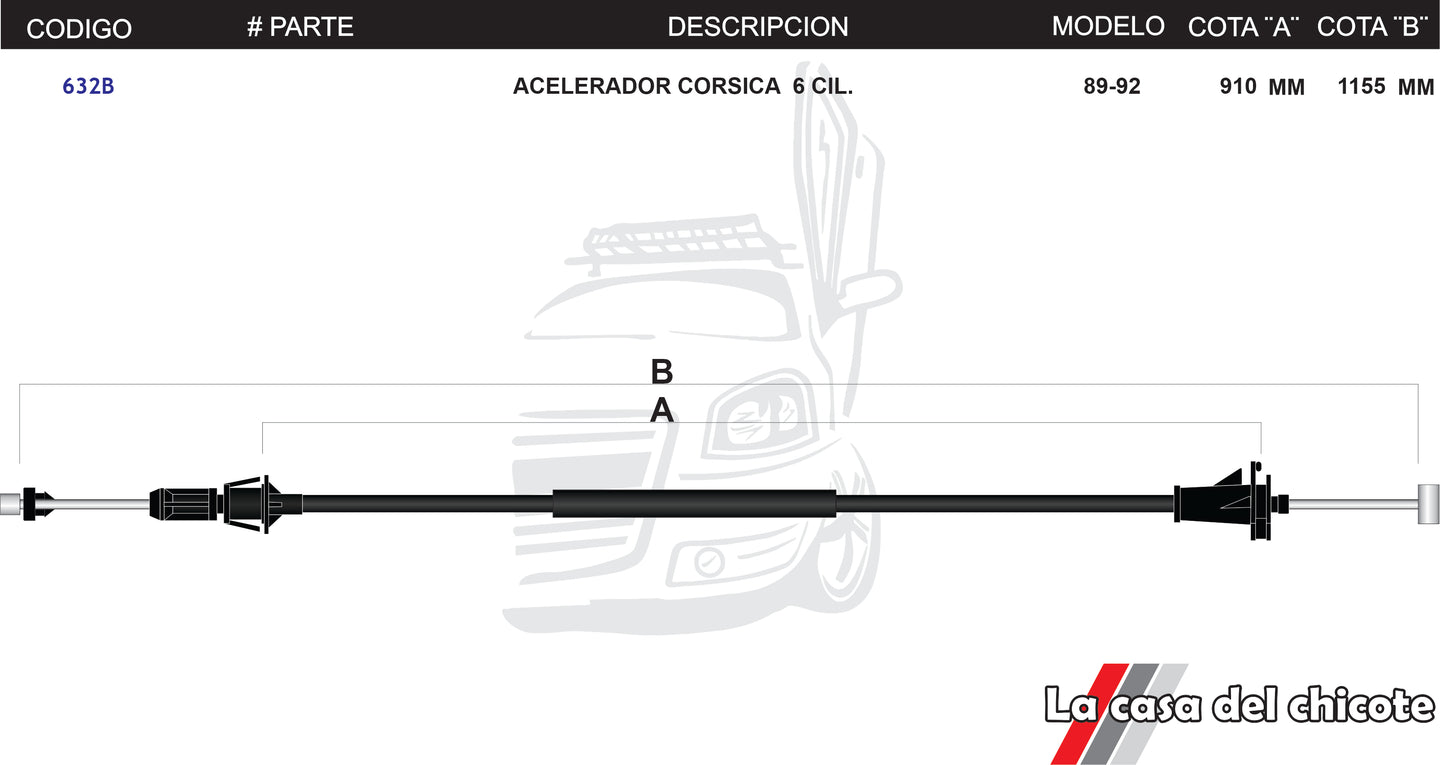 Chicote de Acelerador Corsica 6cil. Modelo.89-92