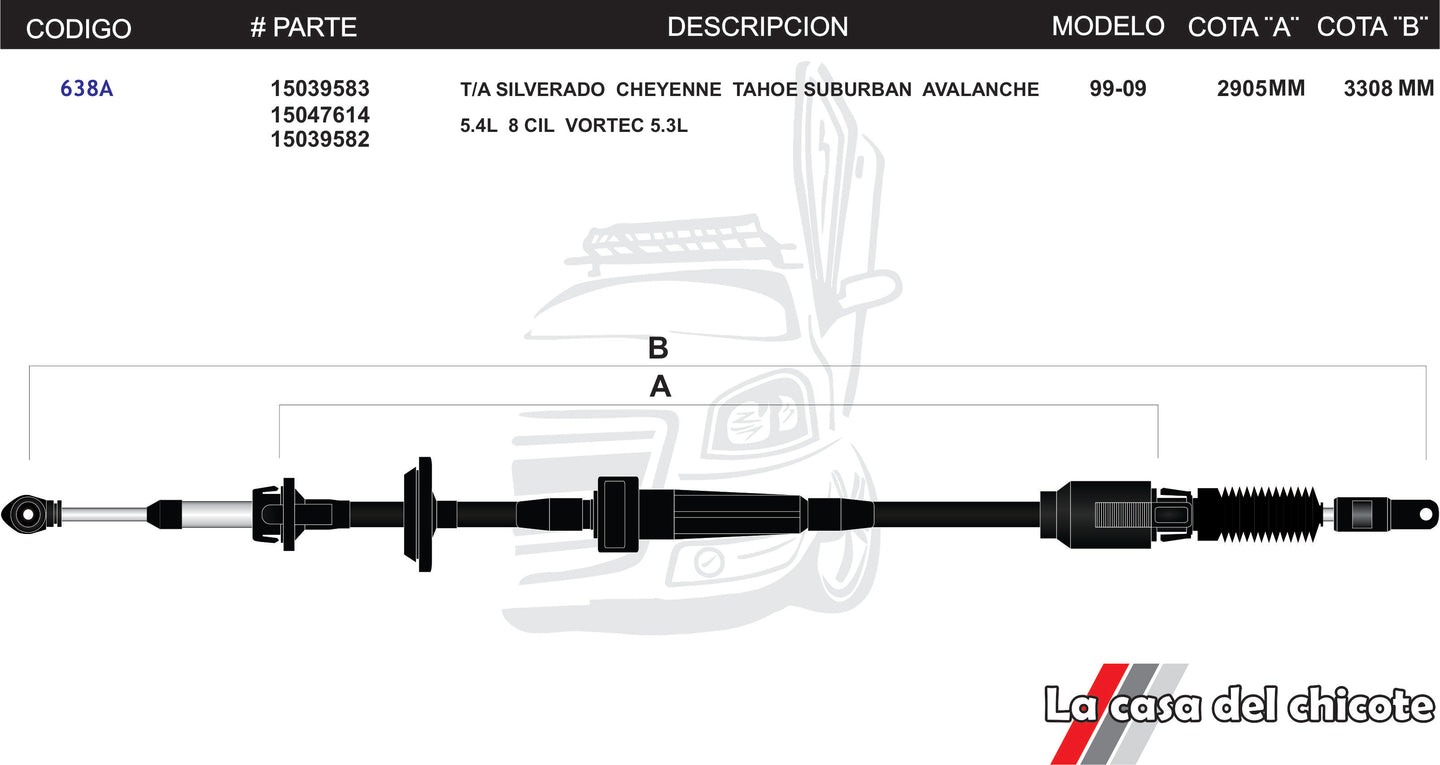 Chicote Selector de Velocidades T/A Silverado Cheyenne Tahoe Suburban Avalanche Modelo.99-09