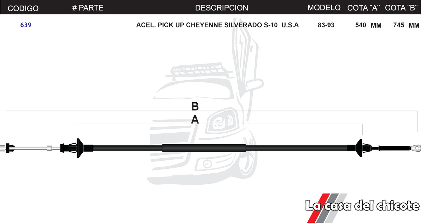 Chicote de Acelerador Pick Up S-10 USA Modelo.83-85