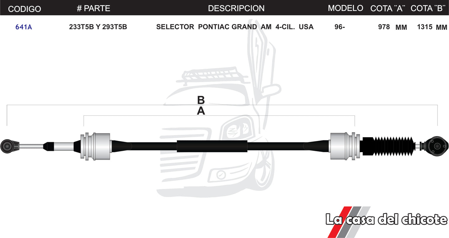 Chicote Selector de Velocidades Pontiac Grand Am 4cil. USA Modelo.96