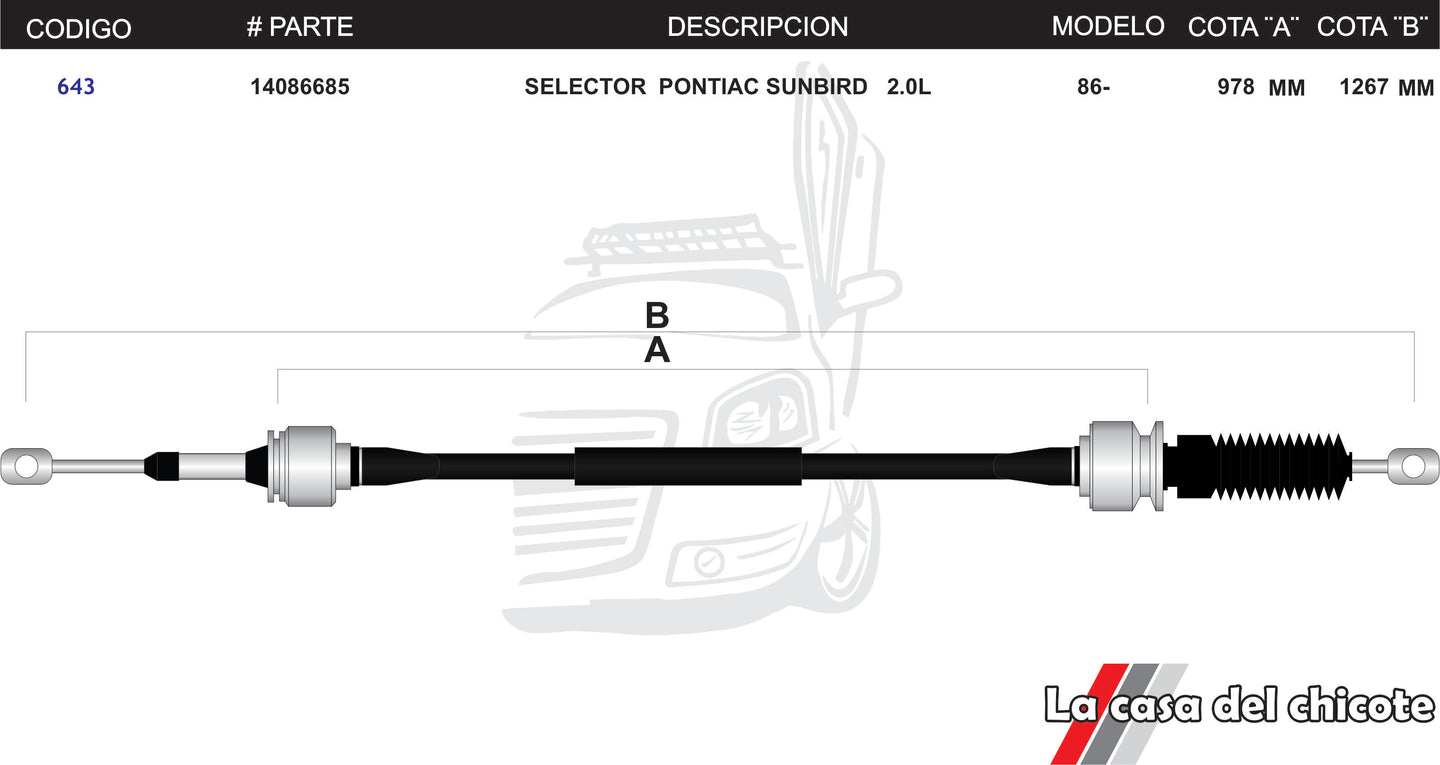 Chicote Selector de Velocidades Cavalier Pontiac Sunbird 2.0L Modelo.86-