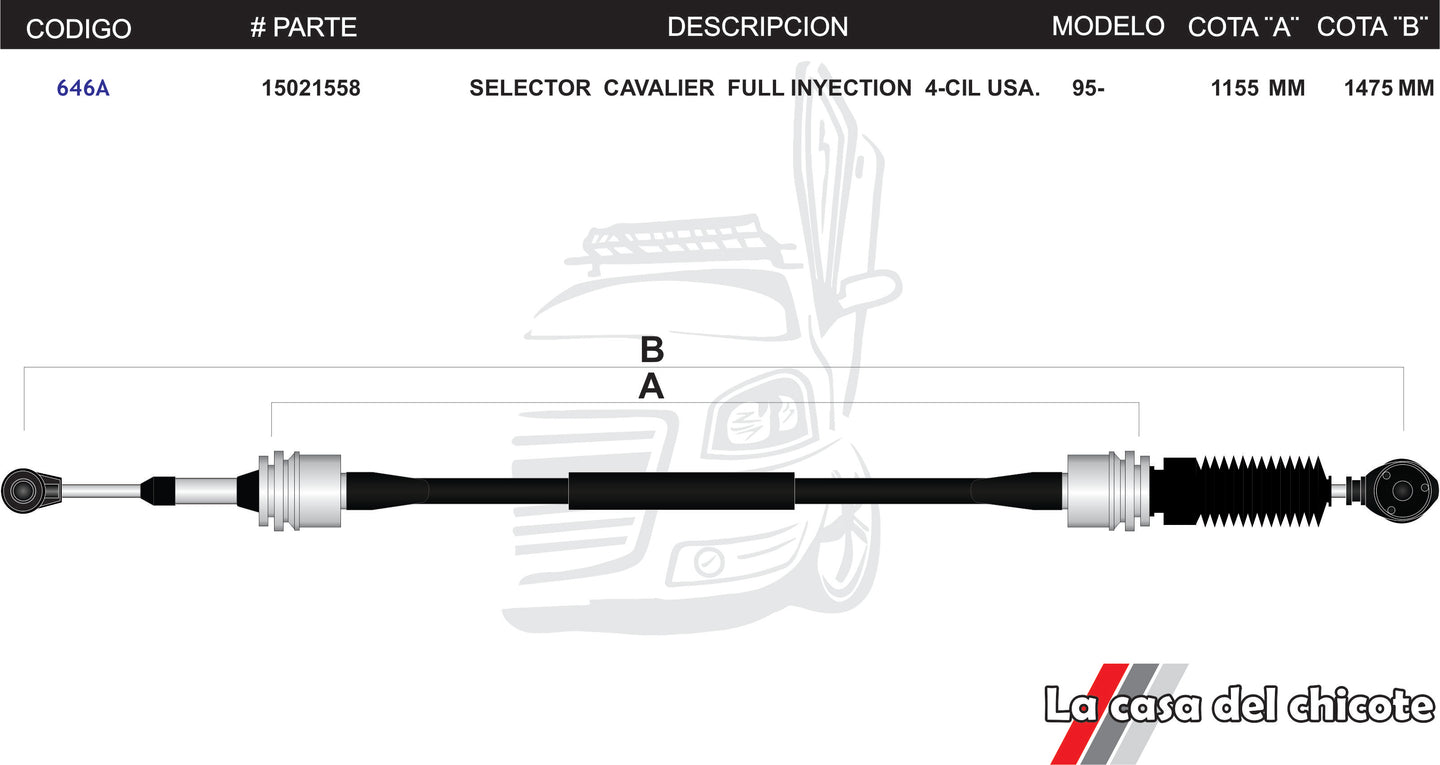 Chicote Selector de Velocidades Cavalier Fuel Inyection 4cil. USA Modelo.95-