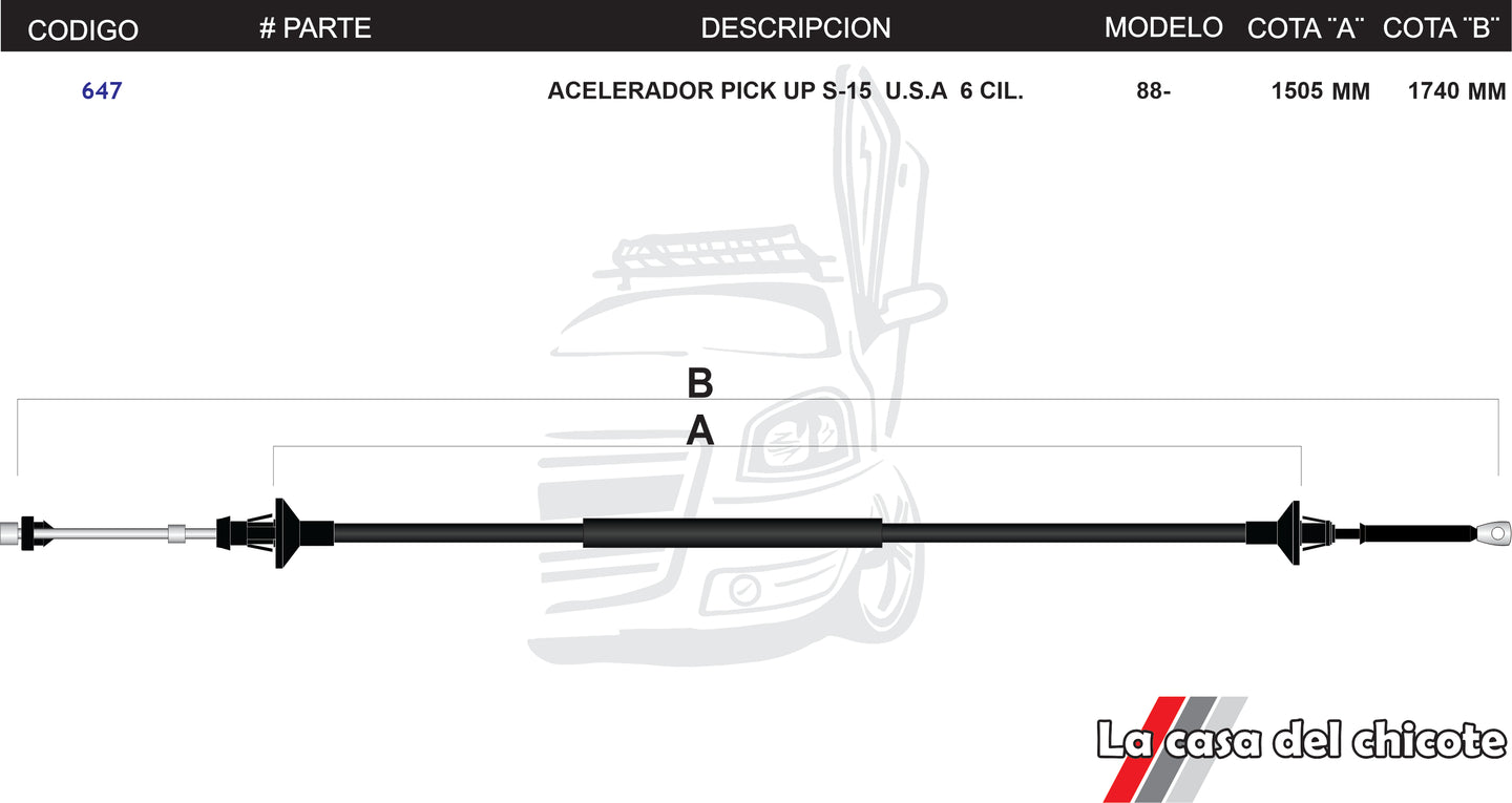 Chicote de Acelerador Pick Up S-15 USA 6cil. Modelo.88-