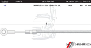 Chicote de Cutch (Embrague) S-10 con Tornillo U.S.A Modelo.86-88