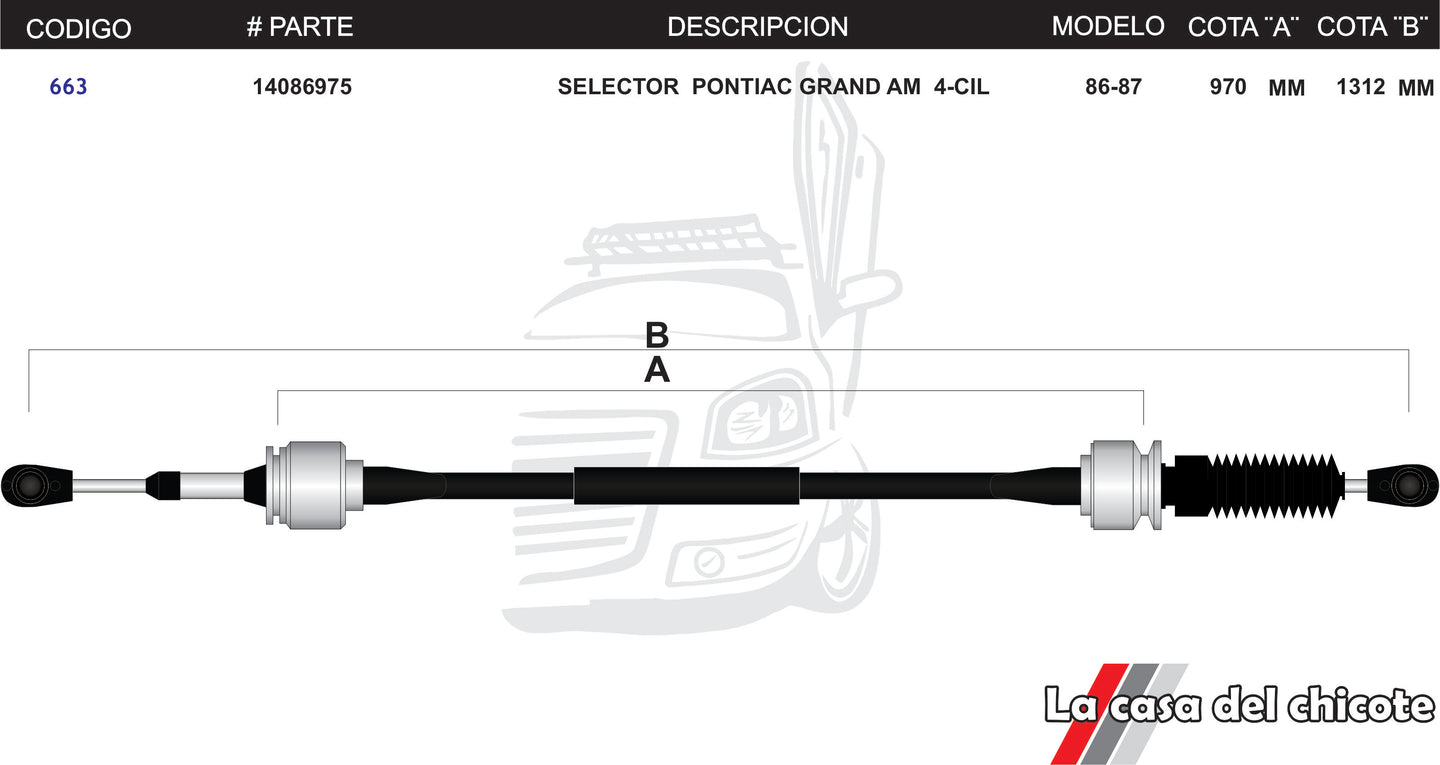 Chicote Selector de Velocidades Pontiac Grand Am 4cil. Modelo.86-87