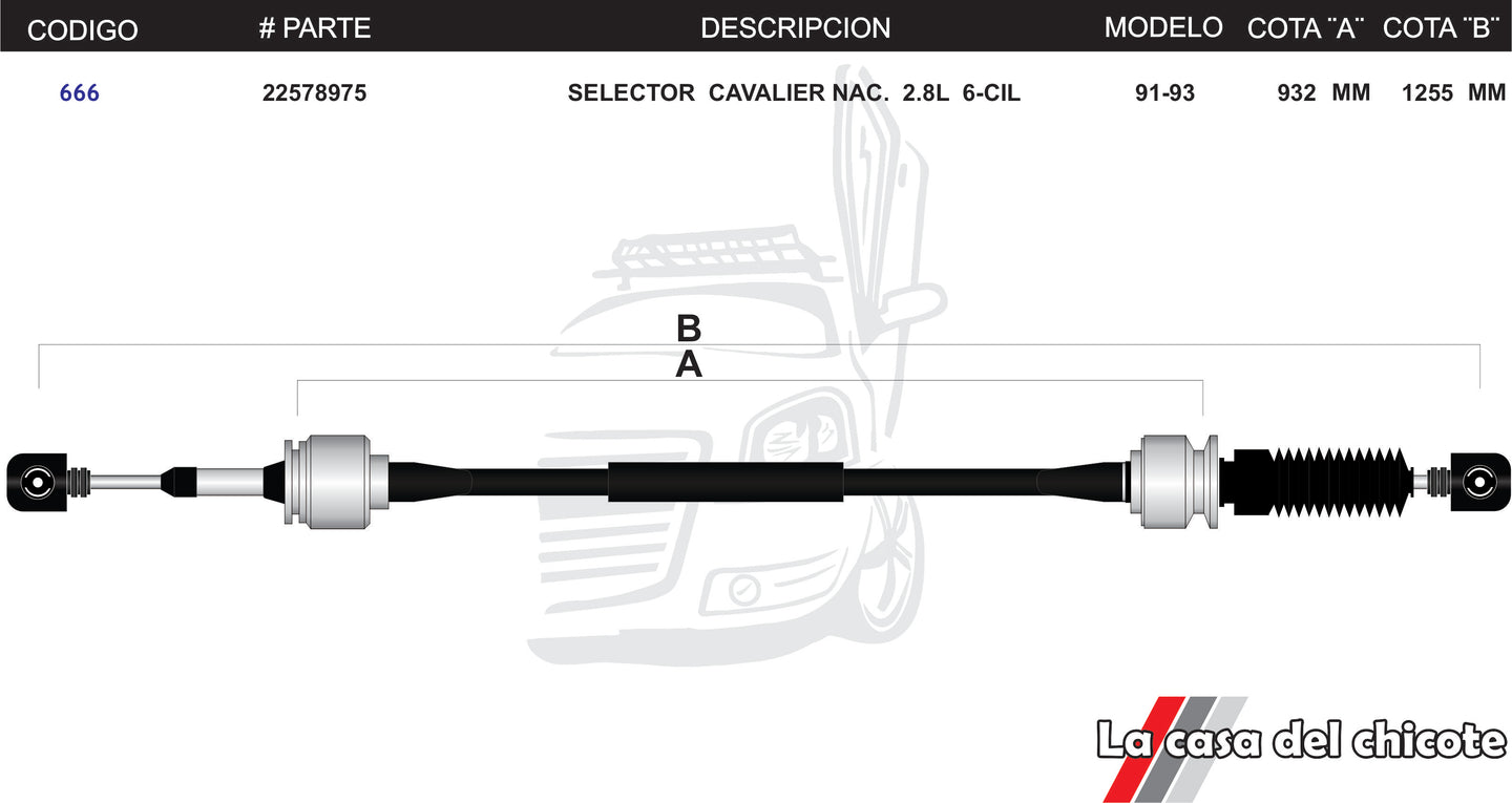 Chicote Selector de Velocidades Cavalier Nacional 2.8L Modelo.91-93