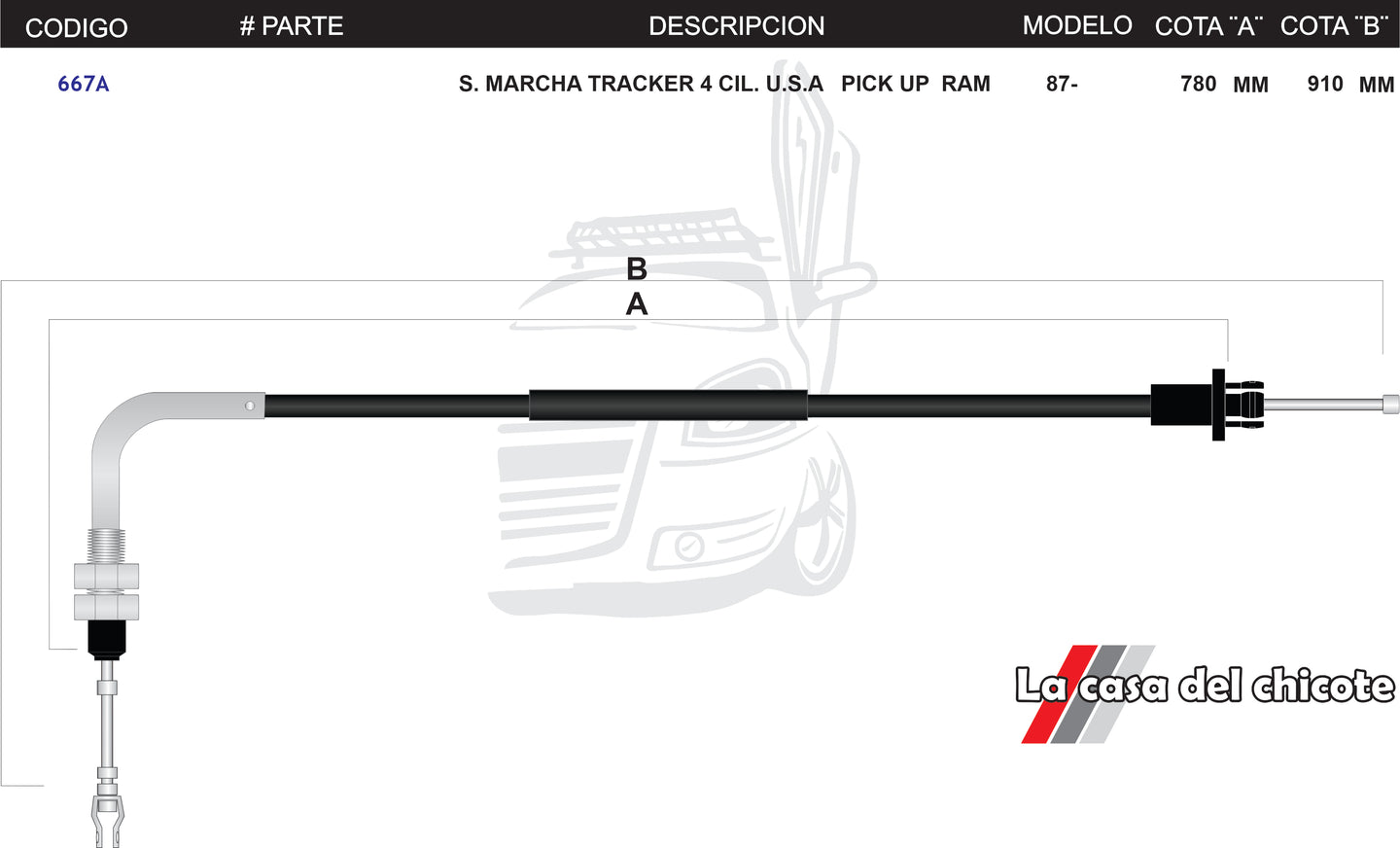 Chicote de Sobre Marcha Tracker 4cil. U.S.A Pick Up Ram Modelo.87-