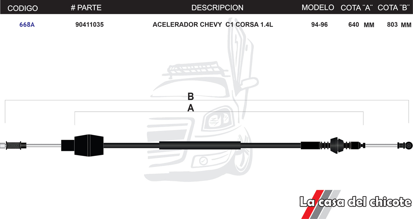 Chicote de Acelerador Chevy C1 Corsa 1.4L Modelo.94-96