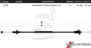 Chicote de Acelerador Chevrolet Malibu 6cil Modelo.02-