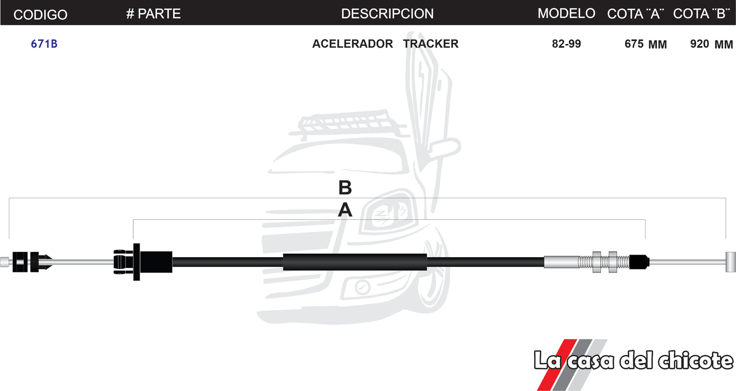 Chicote de Acelerador Tracker Modelo.82-99