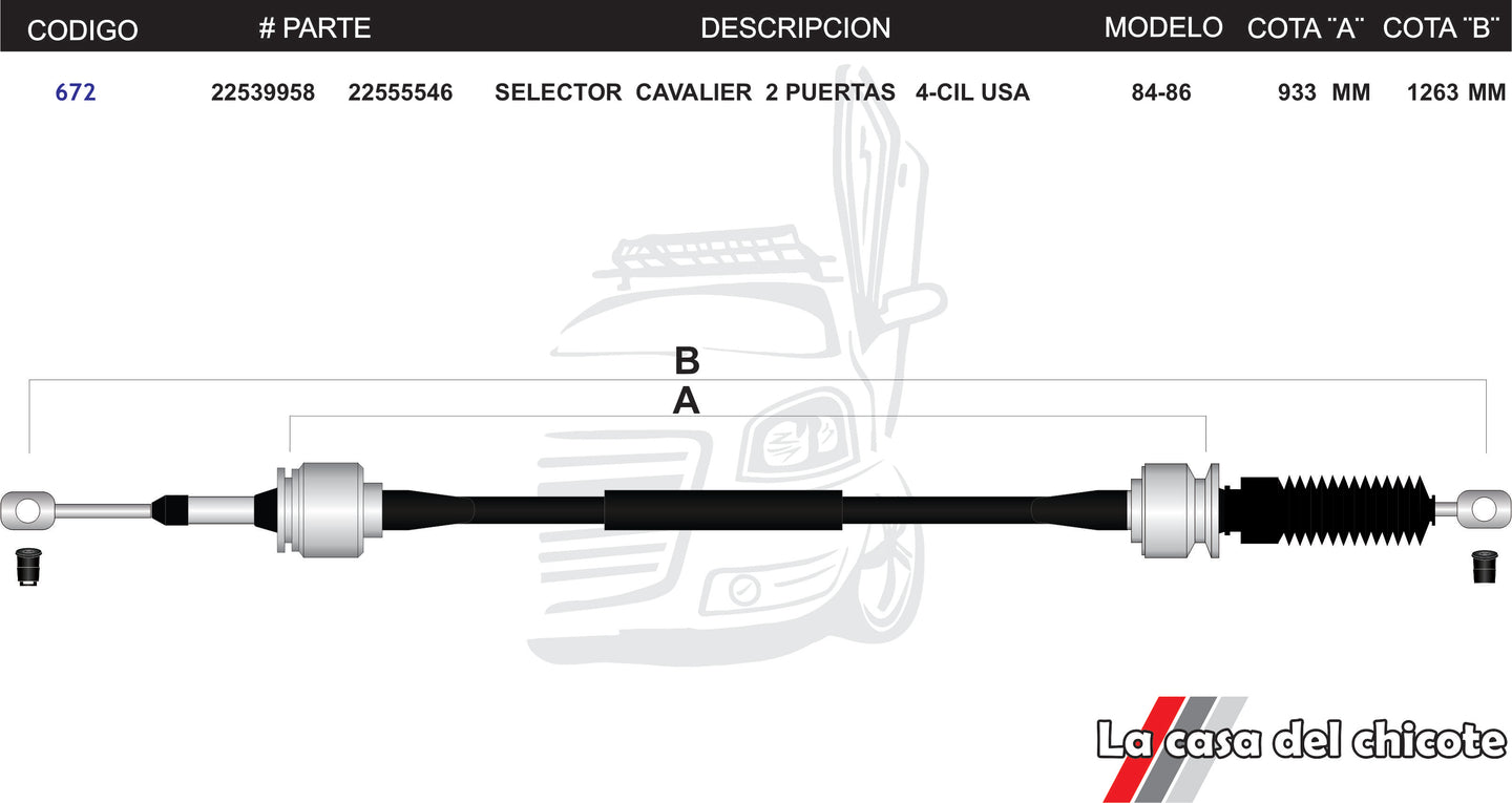 Chicote Selector de Velocidades Cavalier 2 Puertas 4cil. USA Modelo.85-86