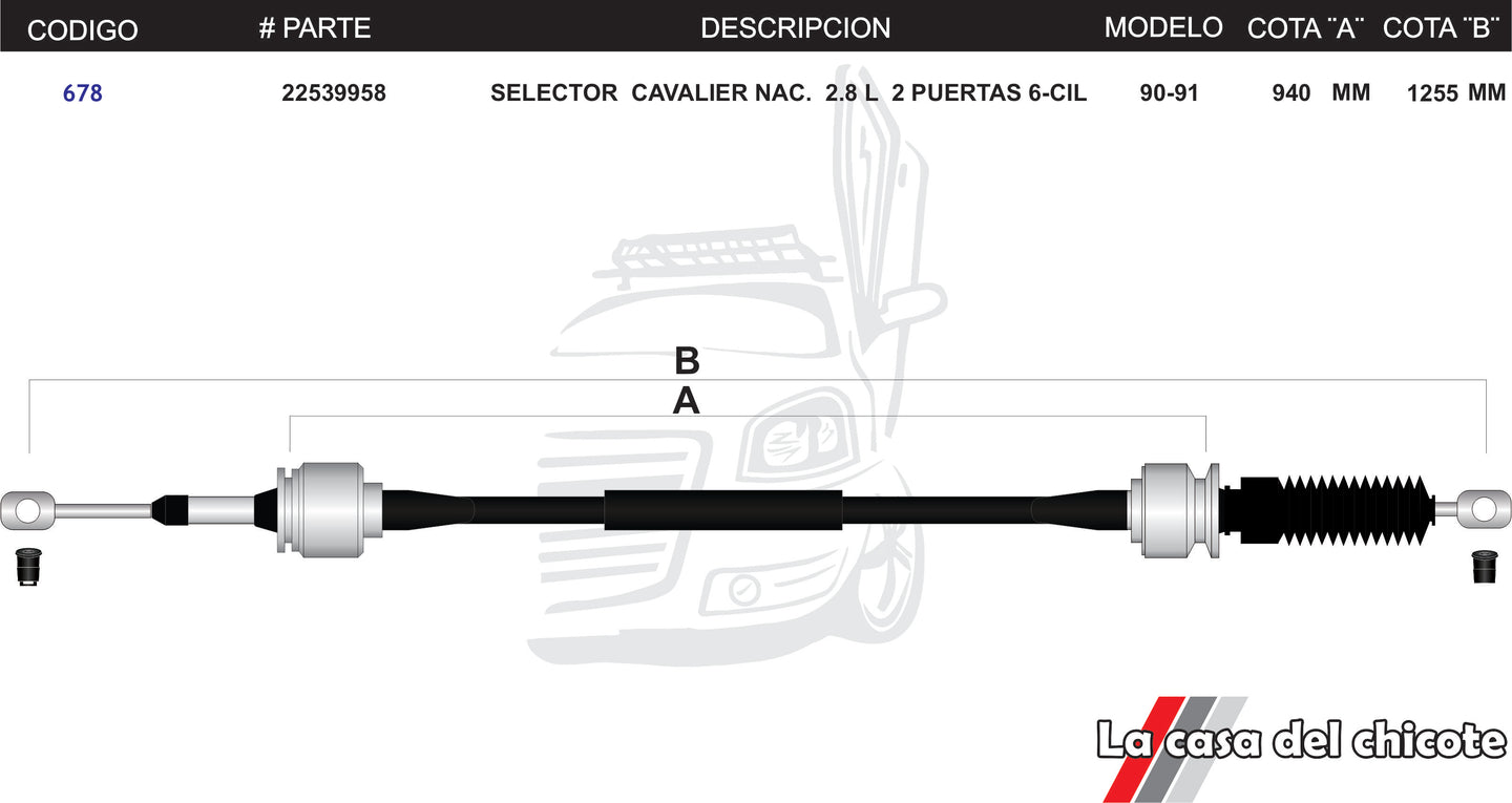 Chicote Selector de Velocidades Cavalier Nacional 2.8L 2 Puertas 6cil. Modelo.90-91