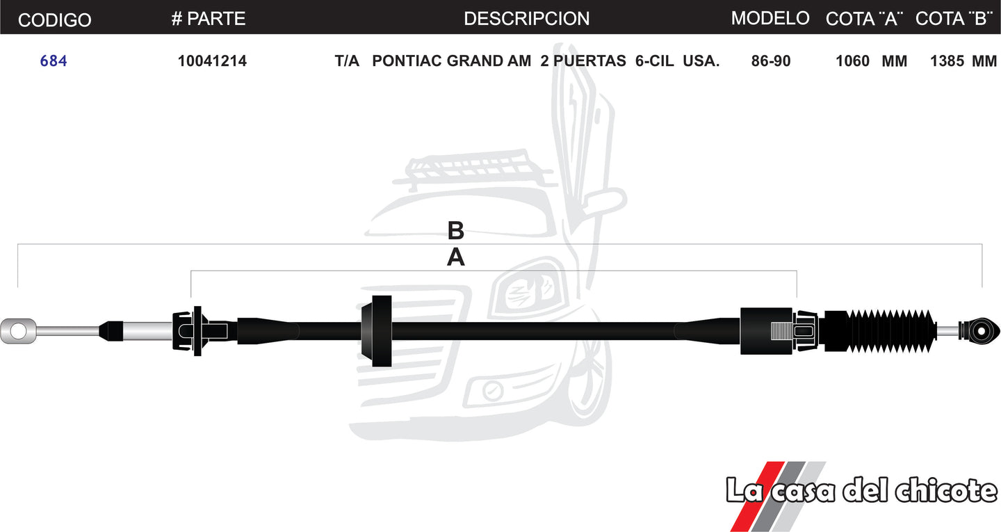 Chicote Selector de Velocidades T/A Pontiac Grand Am 2 Puertas 6cil. USA Modelo.86-90