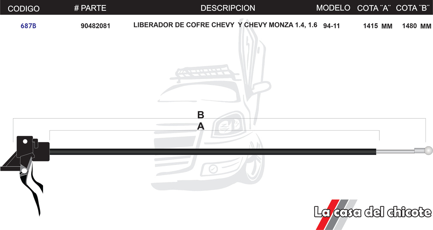 Chicote Liberador de Cofre Chevy y Chevy Monza Modelo.94-11