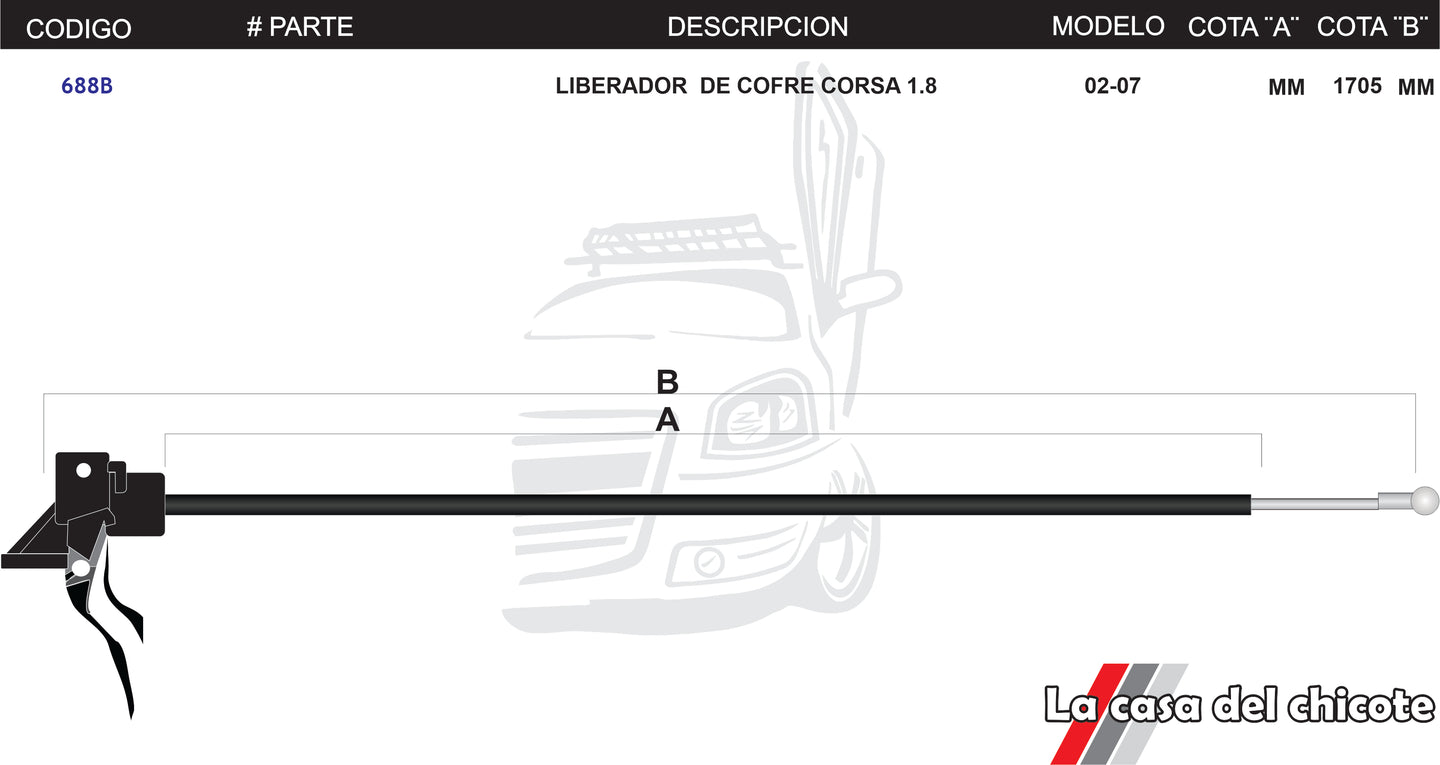 Chicote Liberador de Cofre Corsar 1.8L Modelo.02-07