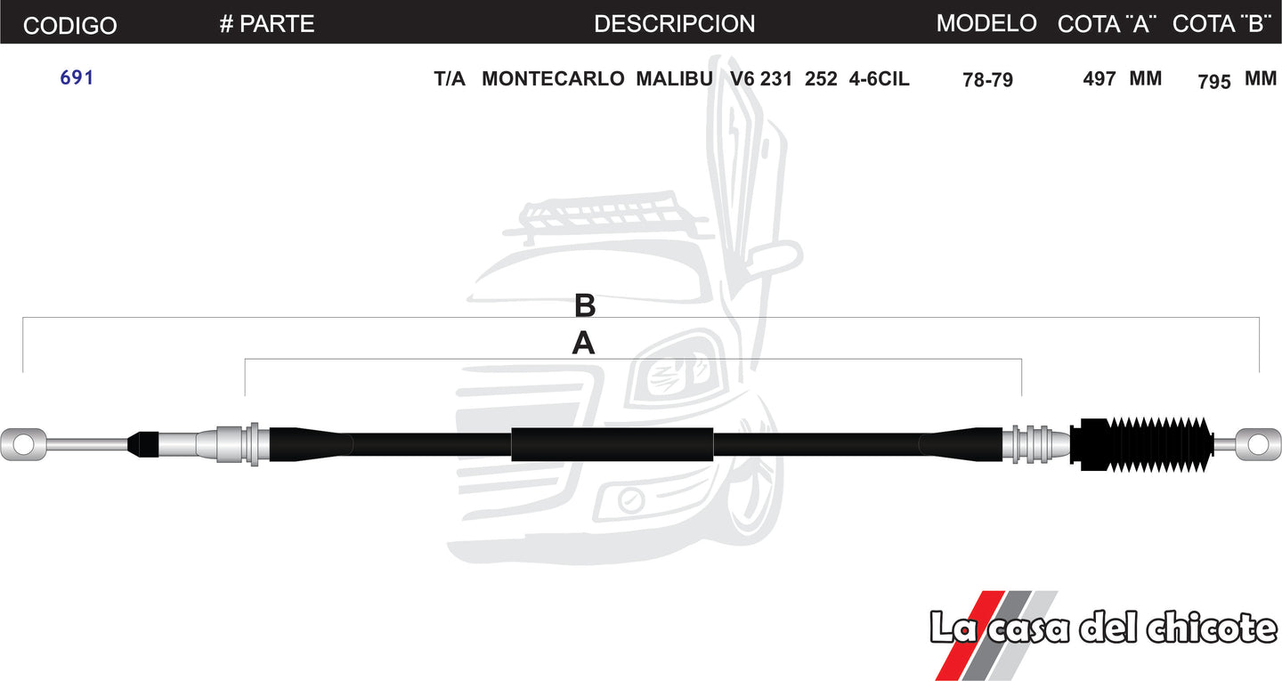 Chicote Selector de Velocidades T/A Montecarlo Malibu 4-6cil. Modelo.78-79