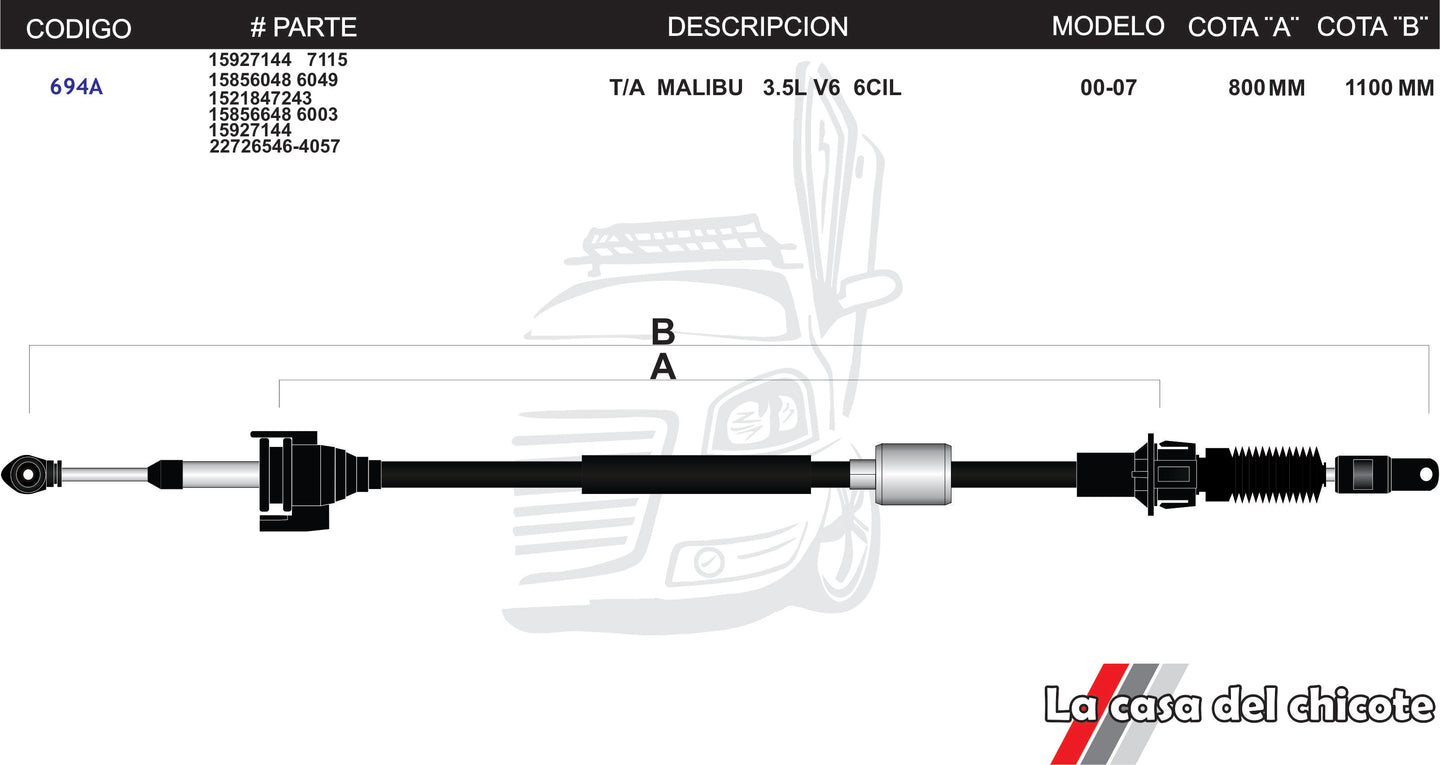 Chicote Selector de Velocidades T/A Malibu 3.5L V6 Modelo.00-07