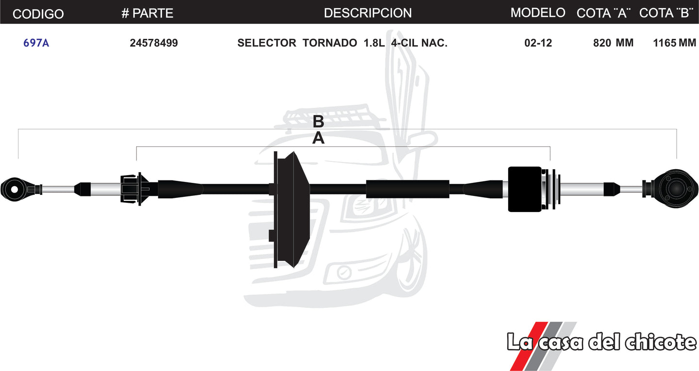 Chicote Selector de Velocidades Tornado 1.8L 4cil. Nacional Modelo.02-08