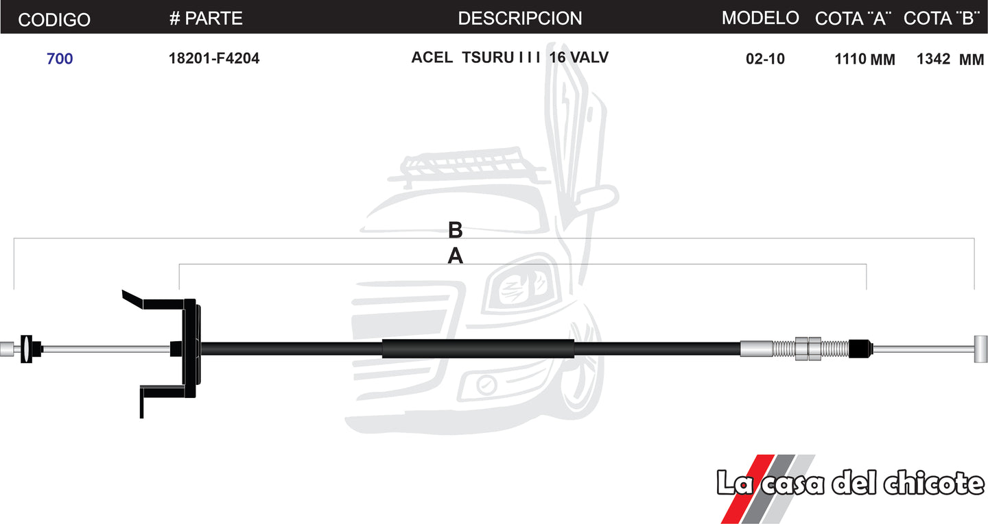 Chicote de Acelerador Tsuru Iii Corto Modelo.05-06