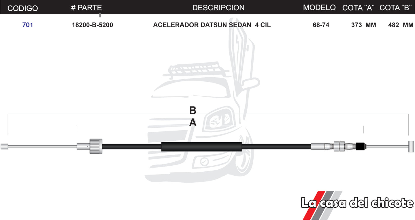 Chicote de Acelerador Datsun Sedan 4cil. Modelo.68-74