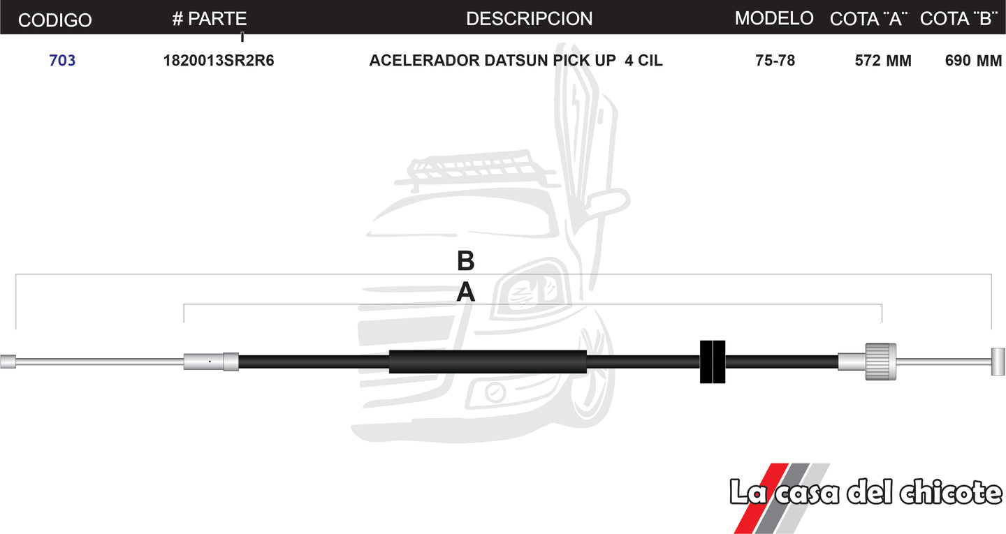 Chicote de Acelerador Datsun Pick Up 4cil. Modelo.75-78