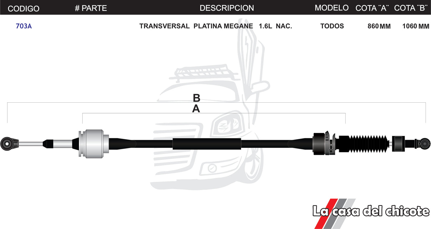 Chicote Transversal Platina Megane 1.6L Nacional Modelo.Todos