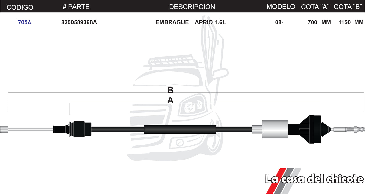 Chicote de Clutch ( Embrague) Aprio 1.6L Modelo.2008-