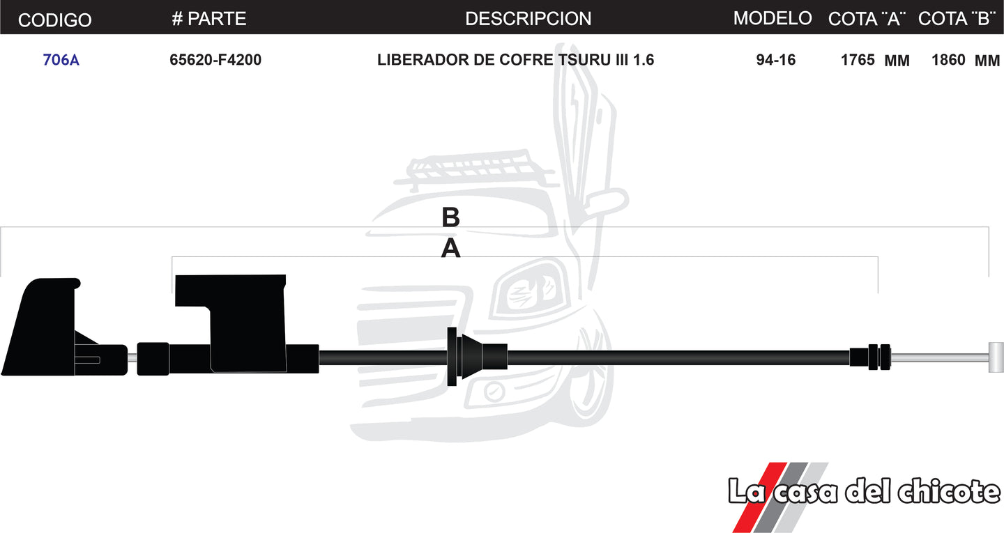 Chicote Liberador de Cofre Tsuru III 1.6L Modelo.94-16