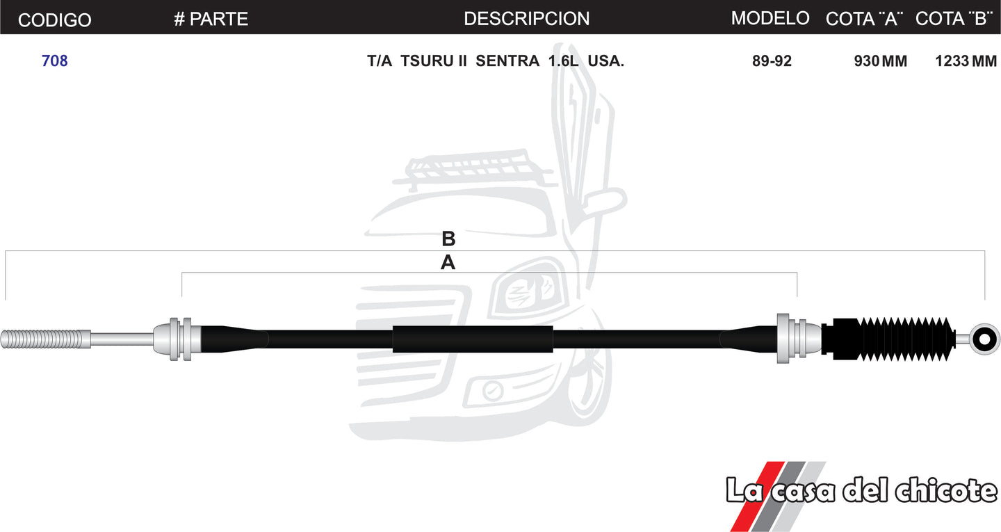 Chicote Selector de Velocidades T/A Tsuru II Sentra 1.6L U.S.A Modelo.89-92