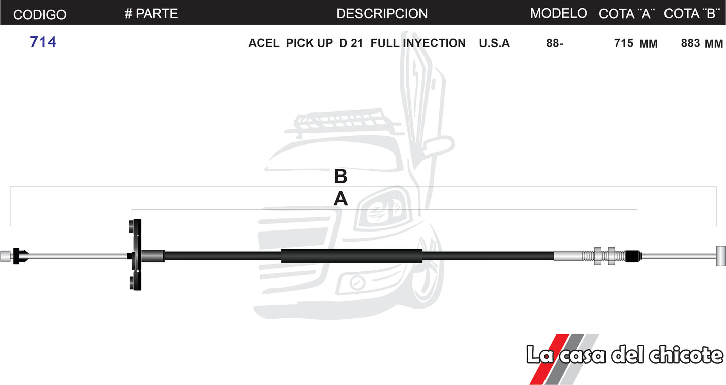 Chicote de Acelerador Pick Up D-21 Fuel Inyection USA Modelo.88-