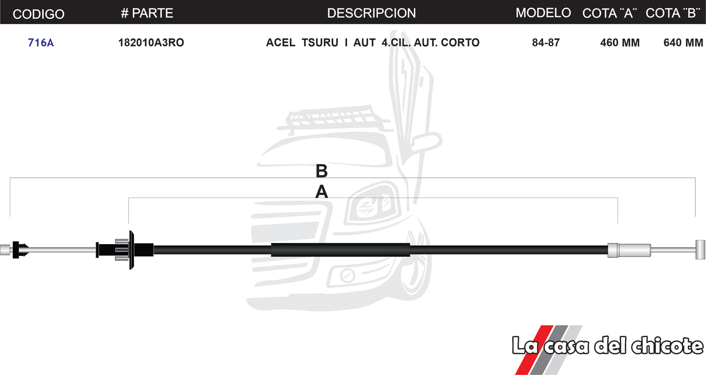 Chicote De Acelerador Tsuru I Automatico 4cil. Corto Modelo.84-87