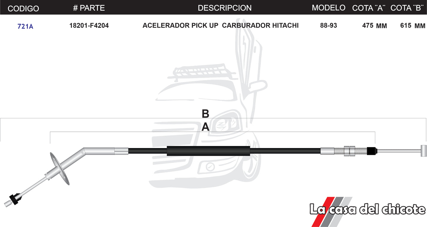 Chicote de Acelerador Pick Up Carburador Hitachi Modelo.88-93