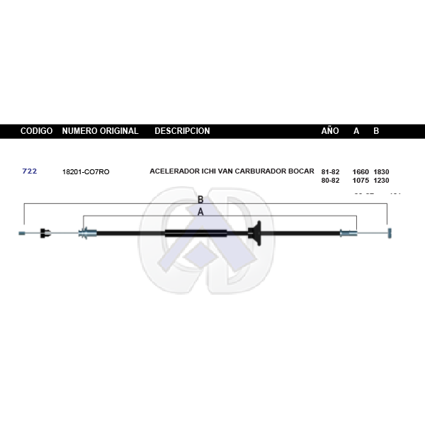 Chicote de Acelerador Ichi van Carburador Bocar Modelo.80-82