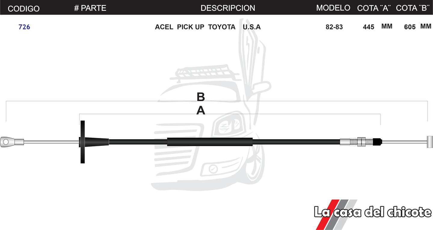 Chicote de Acelerador Pick Up Toyota USA Modelo.82-83