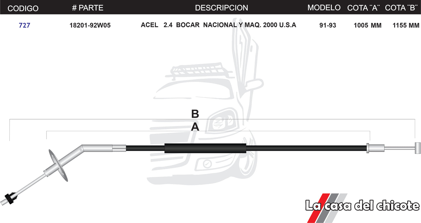 Chicote de Acelerador Bocar y Nacional Maq 2000 USA 2.4L Modelo.91-93