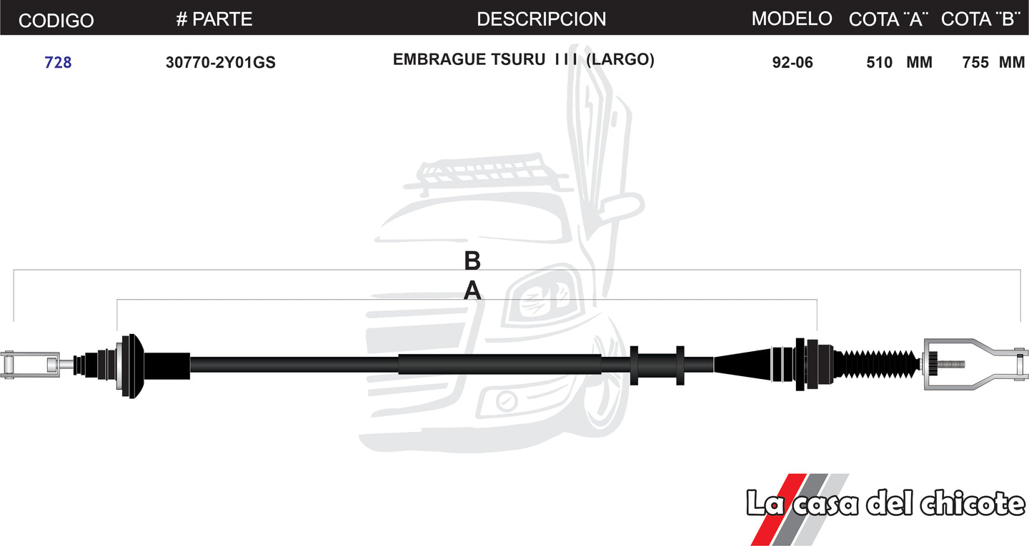 Chicote de Clutch (Embrague) Tsuru Iii Modelo.92-06