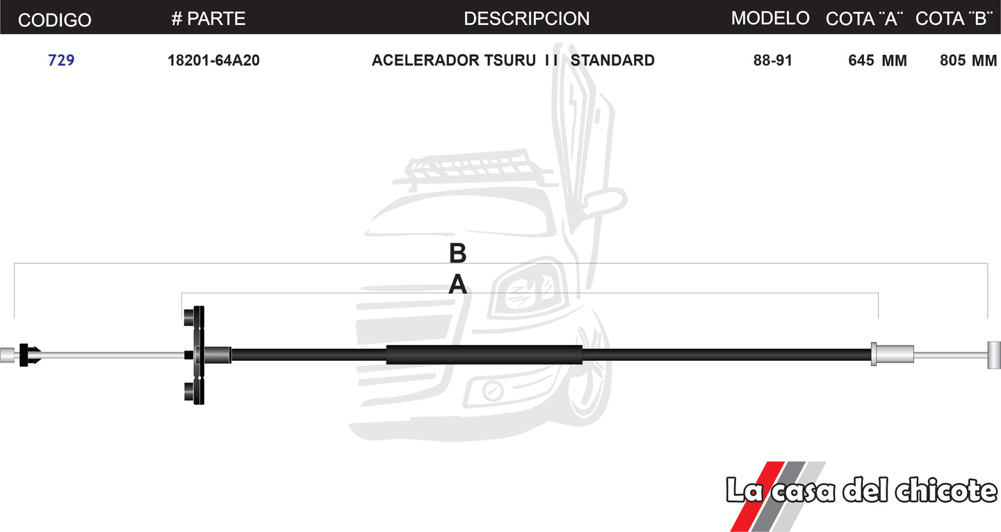 Chicote de Acelerador Tsuru Ii Standar Modelo.88-91